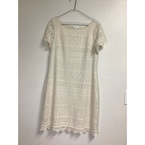 London Times‎ Women's Cream Lace Short Sleeve Dress Size 10 - Picture 1 of 4